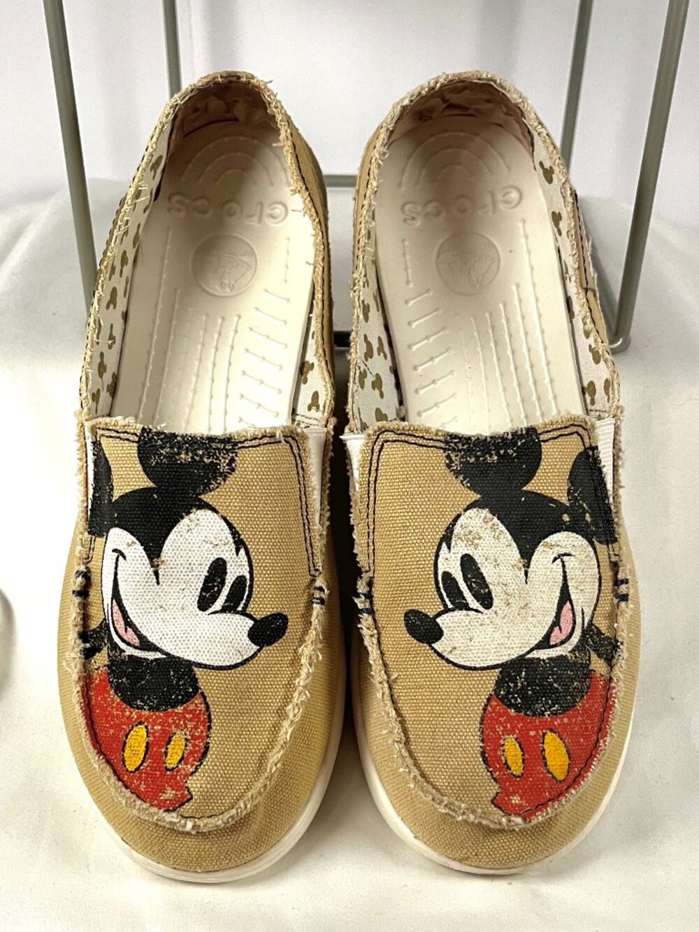 Crocs × Disney Mickey Mouse Tan Canvas Slip on –Distressed Comfort Shoes Size 9W